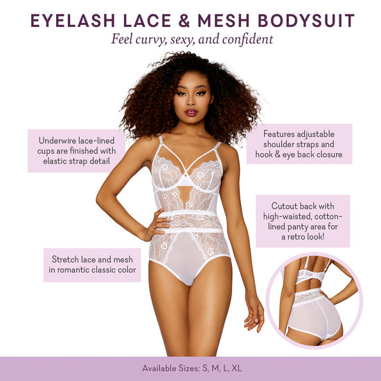 Eyelash Lace & Mesh Bodysuit - Size: Medium