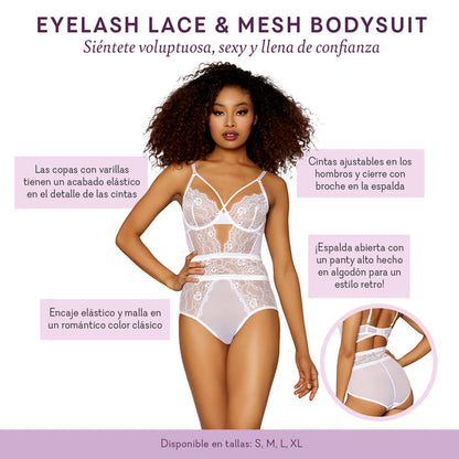 Eyelash Lace & Mesh Bodysuit - Size: Medium