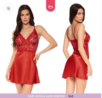 Ruby Satin & Lace Chemise Sleep Dress - *LAST ONE! * Size 3XL